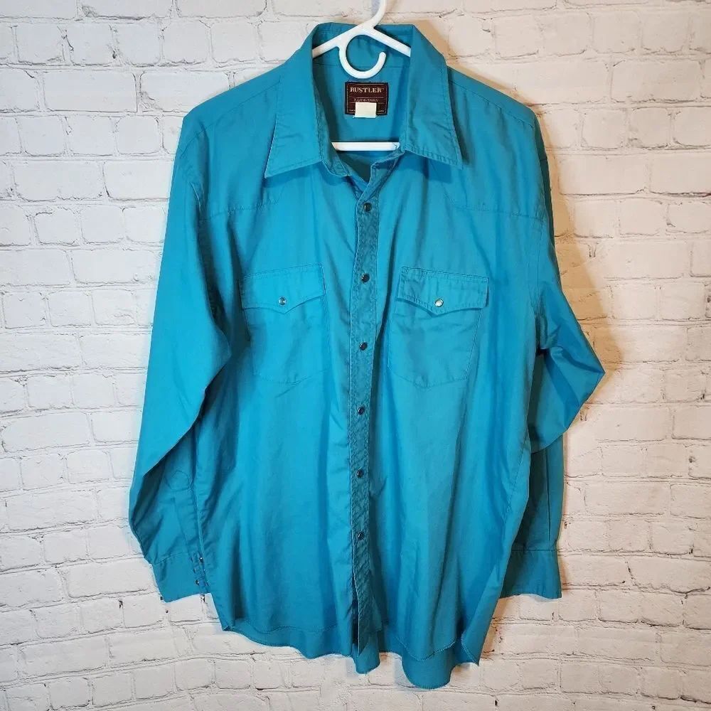 Men's Rustler longsleeve pearl snapped shirt, size Large